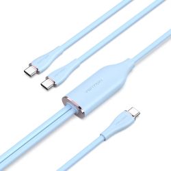 Кабель USB 2.0 Type-C M - 2хType-C M Y-Splitter 1.5м 100W Blue Silicone Type Vention