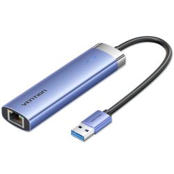 Хаб USB 3.0 -> 3xUSB 3.0/RJ45/USB-C Hub Blue Aluminum Alloy 5-in-1 Vention