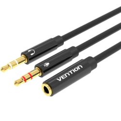 Перехідник Audio Jack TRRS F -> 2xM (мікрофон + навушники) чорний Vention