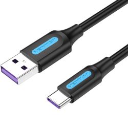 Кабель USB 2.0 AM-Type-C M, 0.5 м, 100W PVC чорний Vention