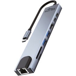 Док-станція USB3.1 Type-C -->HDMI/2xUSB-A/2xUSB-C/RJ45/SD/TF/PD 100W 8 in 1 Media-Tech