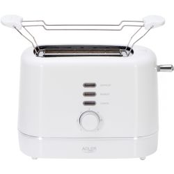 Тостер Adler AD 3224 white 850Вт/ 2 відділення/7 режимів підсмажування/розморожування/підігрів булок