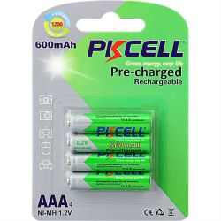 Акумулятор AAA 600mAh,  1.2V Ni-MH, RTU rechargeable battery, PKCELL, 4pcs/card
