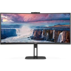 TFT 34" AOC CU34V5CW/BK, WQHD, VA, 100Гц, 1 мс, вигнутий, HDMI, DP, USB-C, USB-hub, webcam, колонки