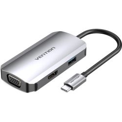 Док-станція USB3.1 Type-C --> HDMI/VGA/USB 3.0/PD 100W Hub 4-in-1 Vention