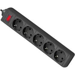 Power filtr 1.8м Defender ES1.8, чорний, 5 розеток, з вимикачем