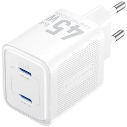 Зарядний пристрій 2xUSB-С 45W GaN білий Vention