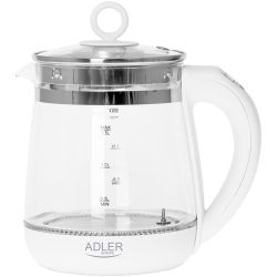 Електрочайник Adler AD 1299 1850-2200Вт/ 1.5л/ скло/ заварник/ встановлення температури/ білий