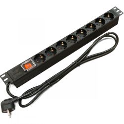 Блок 19" на 8 роз. нім. станд., 16А, 1U, з вимикачем, шнур 1.8м , Kingda KD-GER(16)N1008WKPDY30W19A